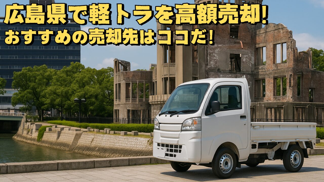 原爆ドームの前に駐車している軽トラ