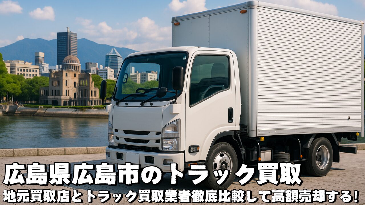 原爆ドームが見える場所に停車しているトラック