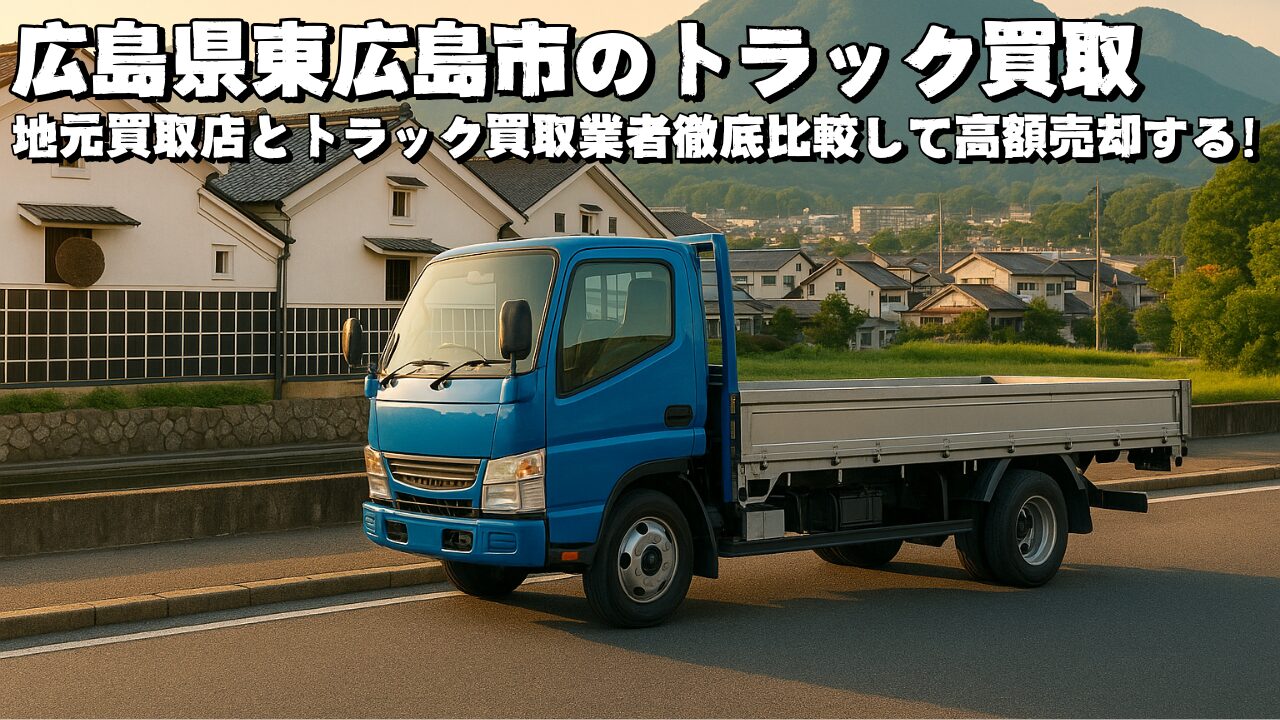 東広島市の古い街並みに停車しているトラック