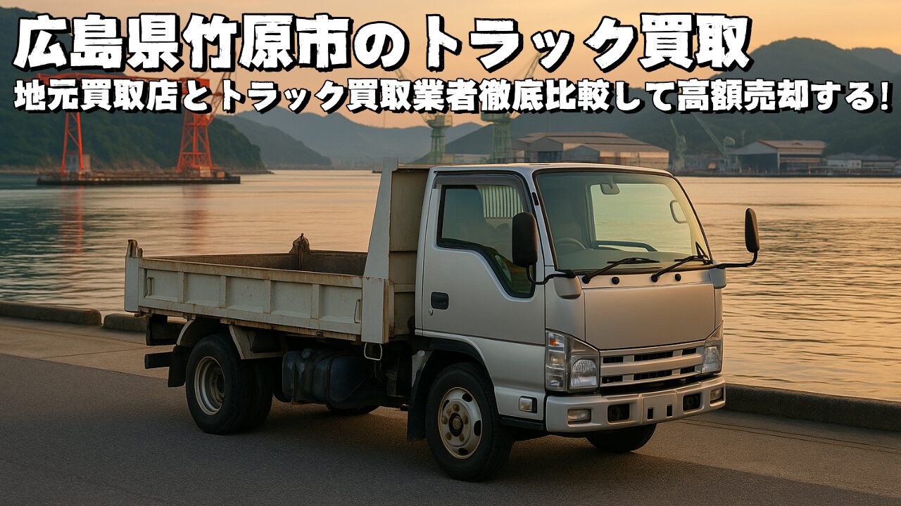 竹原市の海沿いに停車しているトラック