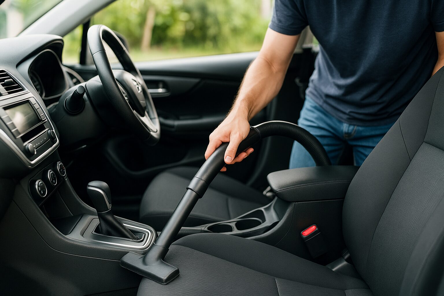 車内を清掃する男性