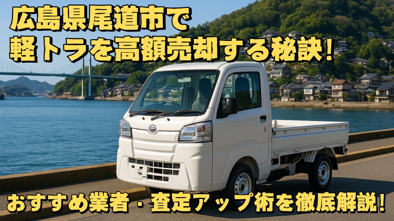 尾道の海沿いに駐車している軽トラの画像