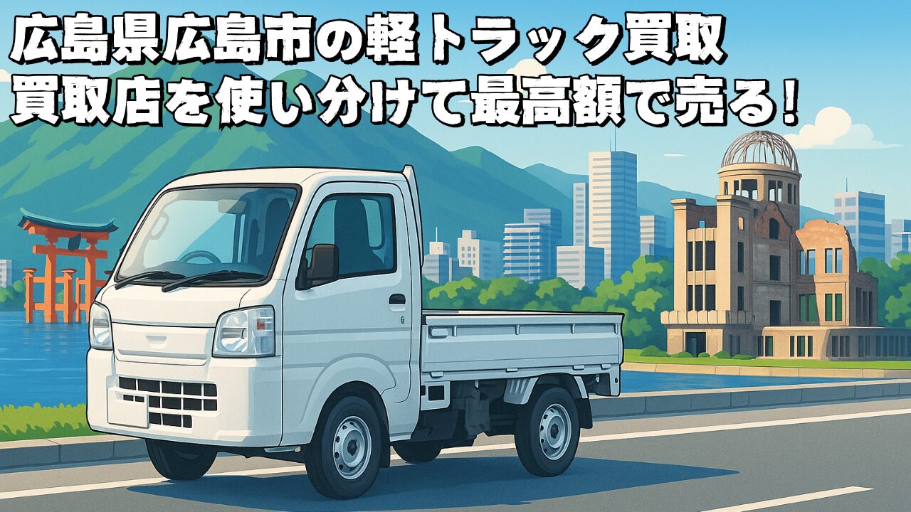 広島の街を走行する軽トラックのイラスト
