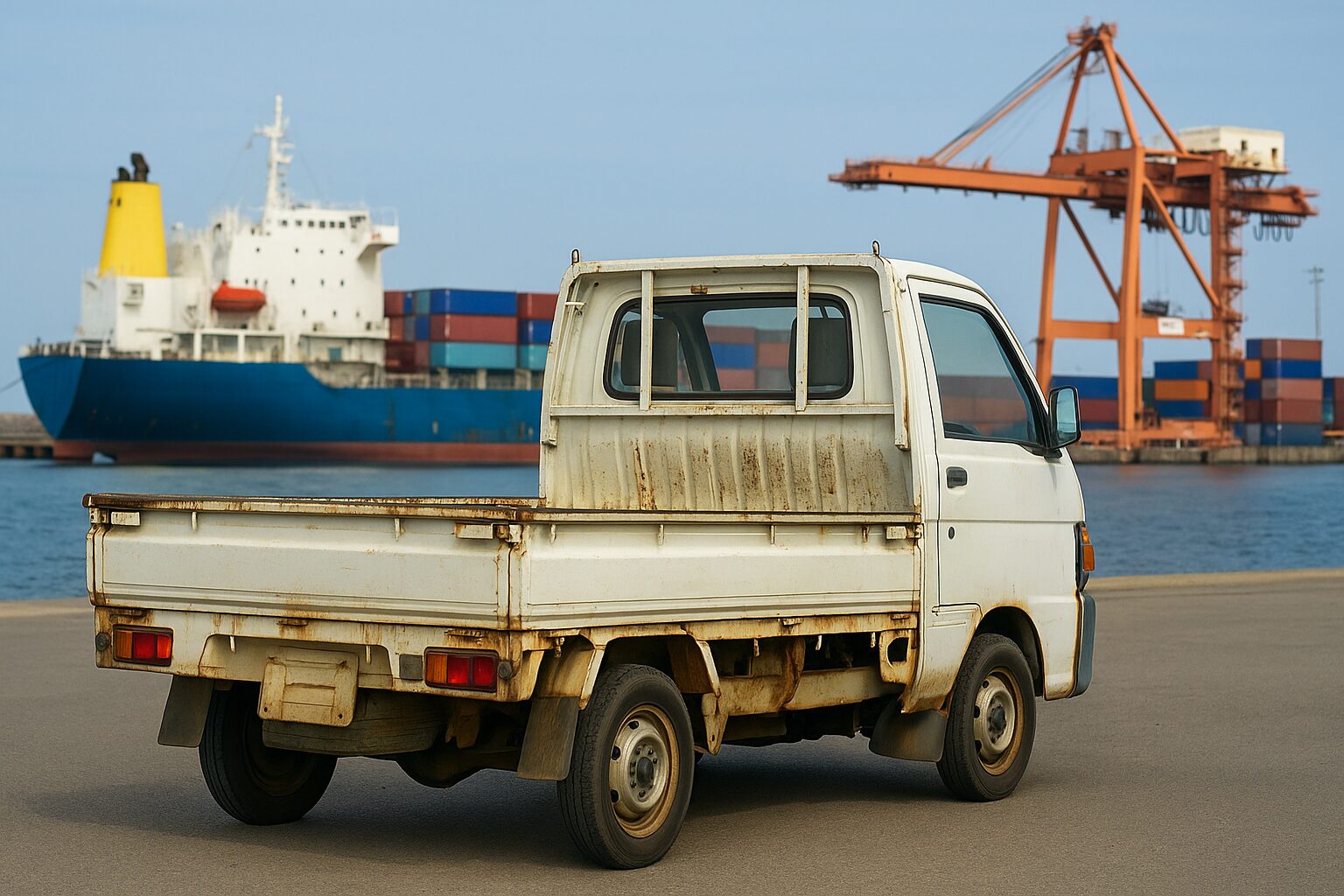 港で停車している軽トラ